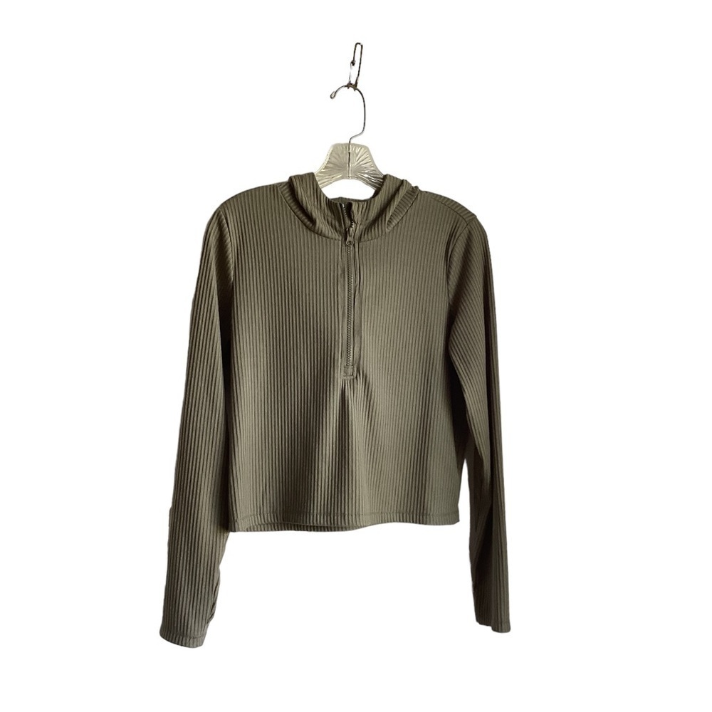 90 Degree Women’s Hooded Cropped 1/2 Zip Green Top.  Size M